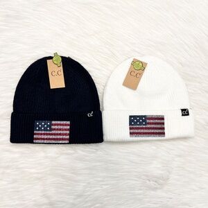 C.C USA Rhinestone Flag Beanie Adults, American Flag Beanies, 4th of July Beanie